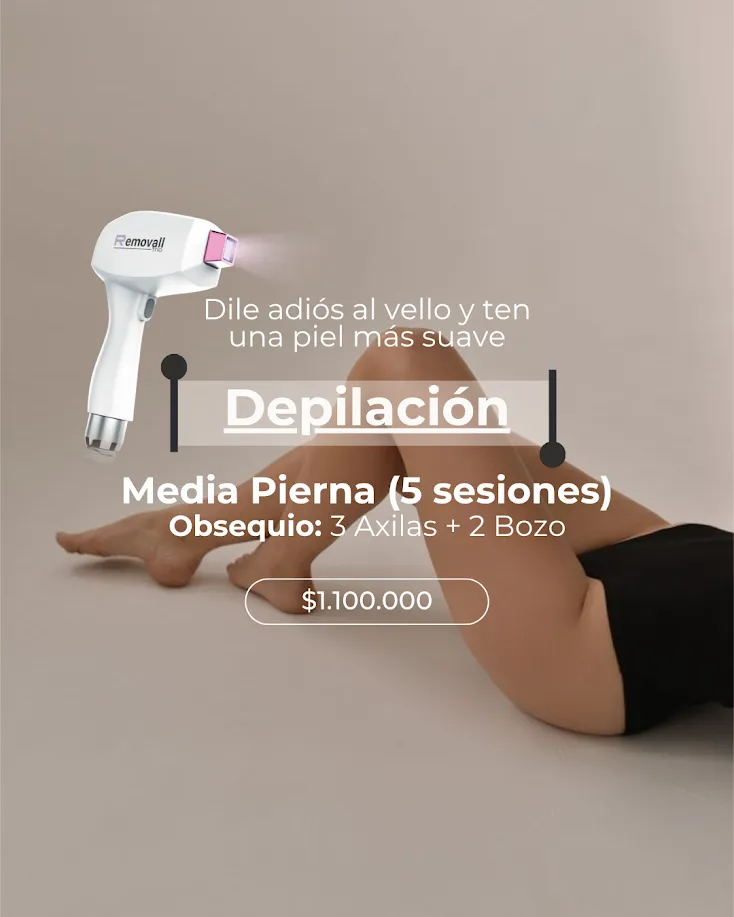 Depilación Láser Media Pierna (5 sesiones) + 3 Axilas + 2 Bozo
